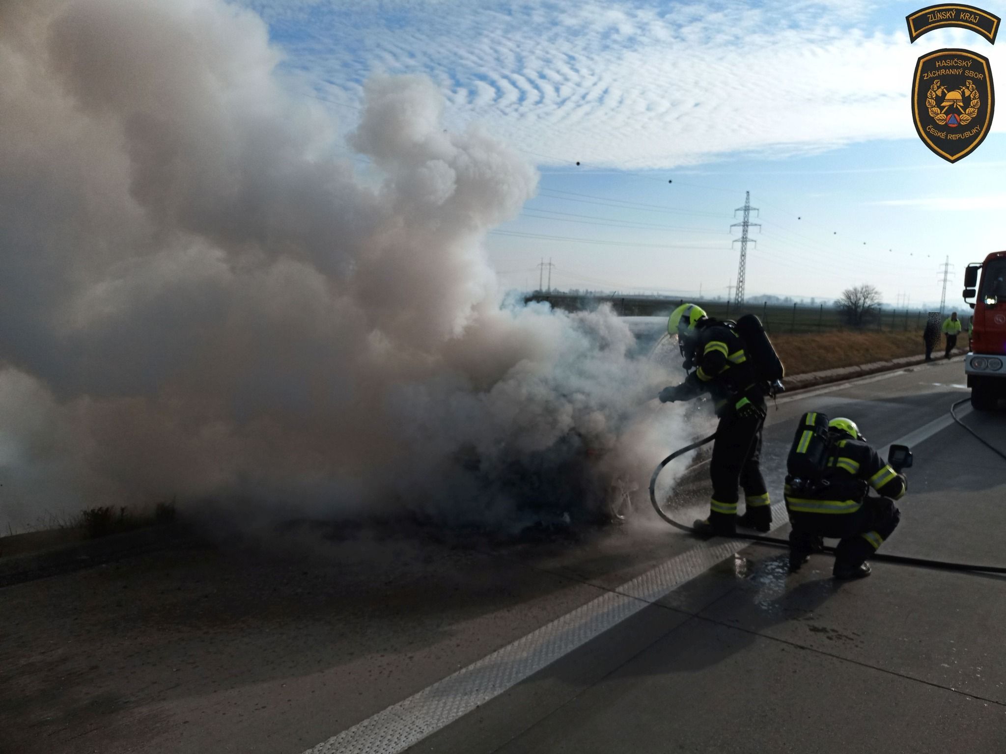 Požár vozidla dálnice D1.