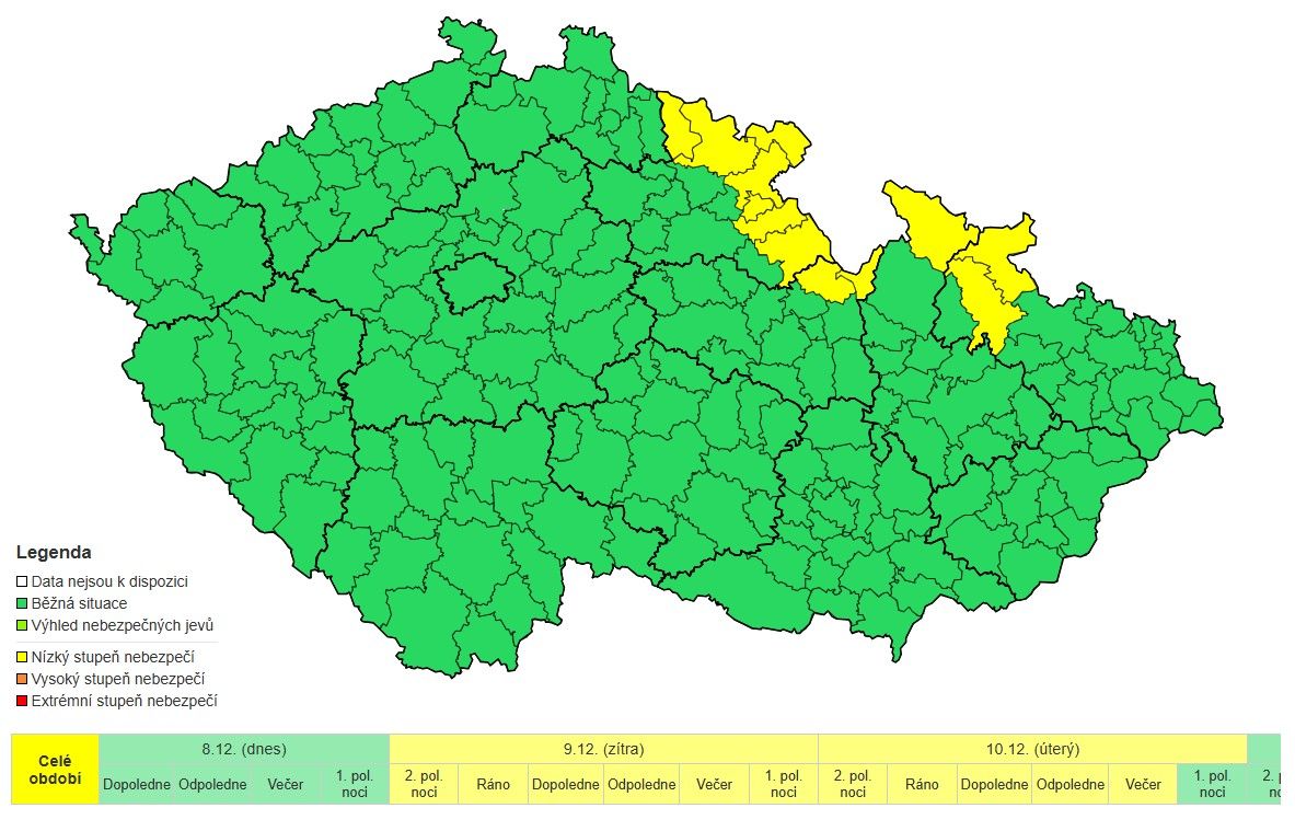 Ledovka hrozí téměř po celé republice.
