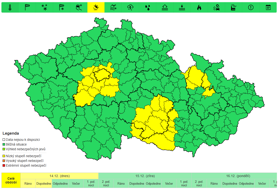 Výstraha před ledovkou platí téměř pro celou republiku.