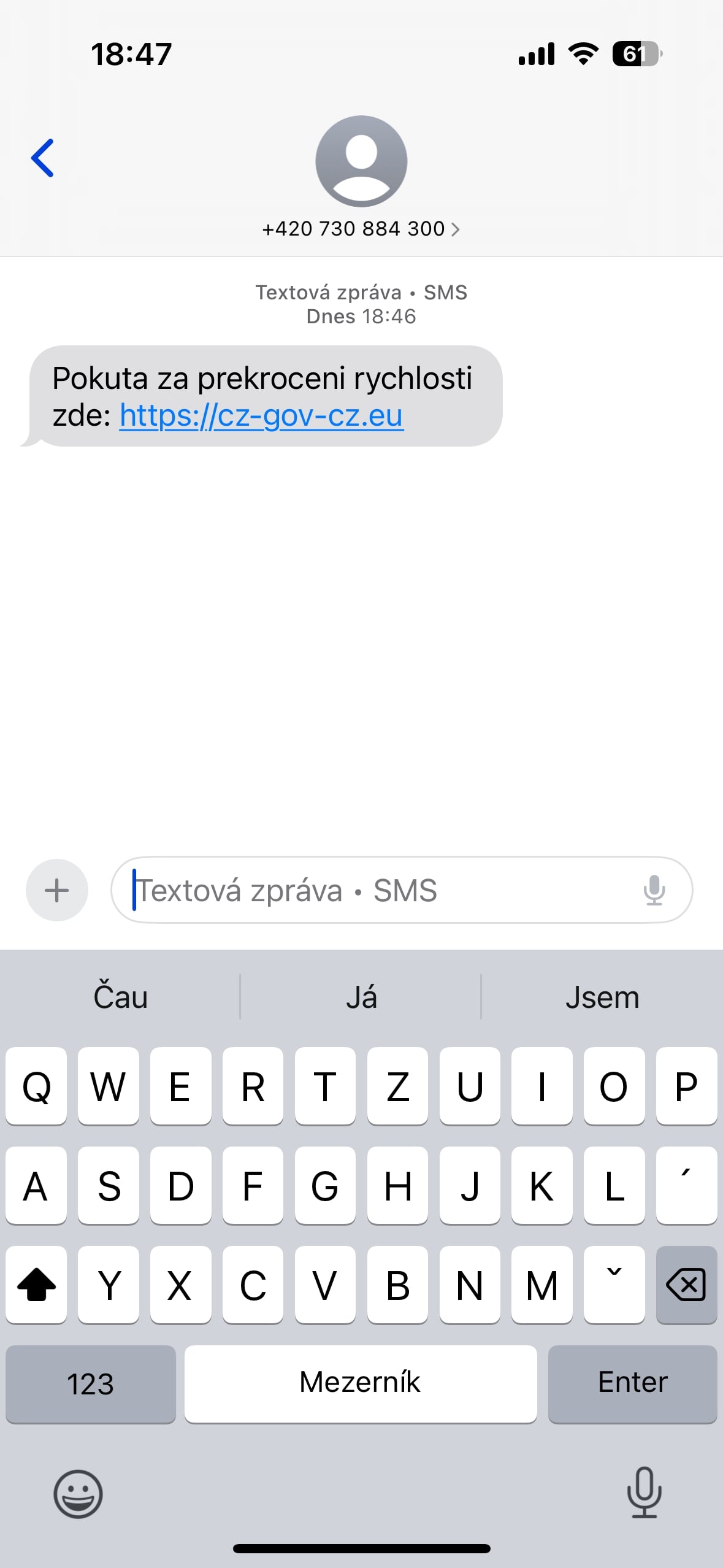Nový typ podvodné SMS